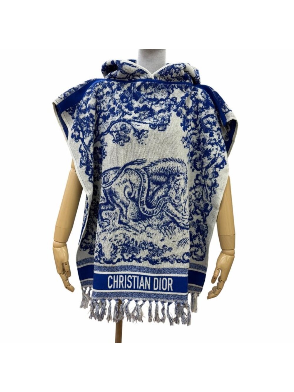 Dior Toile de Jouy 100% Cotton Hooded Bathrobe Poncho Blue